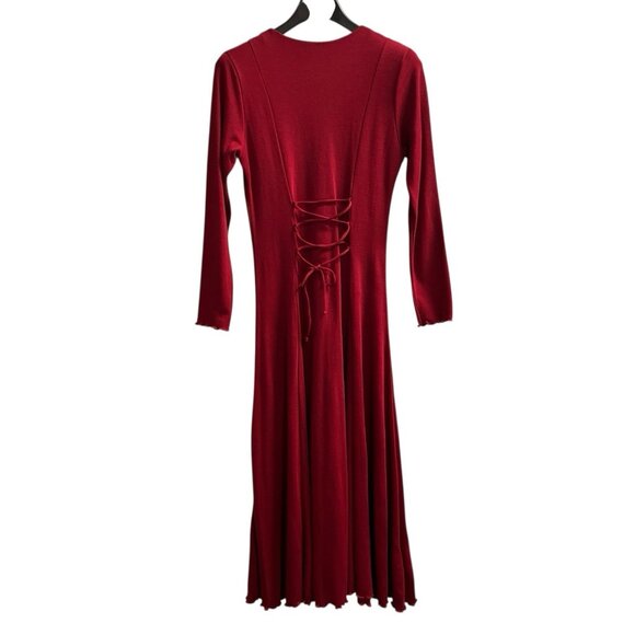 Vintage California Gold Rush Dress M Red Aline Pearl Button Maxi French Country - Picture 3 of 9